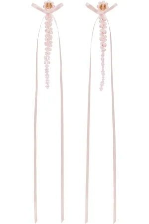 Simone Rocha Pink Slim Bow Ribbon Drip Earrings