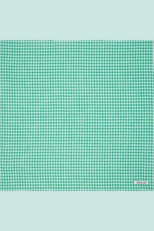 Auralee Green Airy Light Cotton Check Scarf