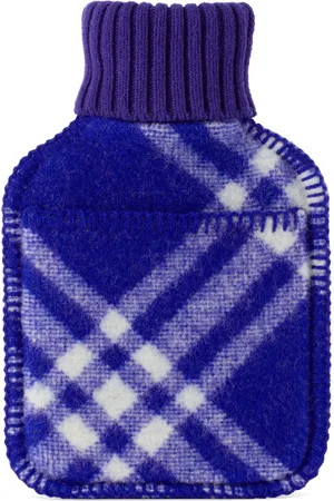 Burberry Navy Wool Check Hot Water Bottle