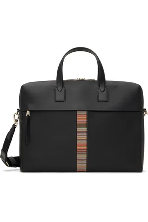 Paul Smith Black Leather Signature Stripe Trim Folio Briefcase