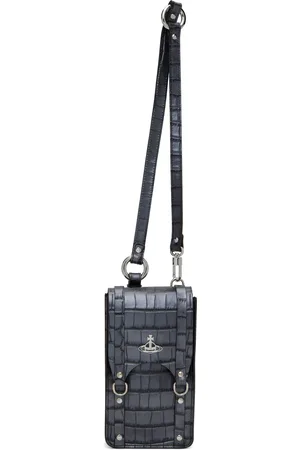 Vivienne Westwood Gray Mini Max Crossbody Croc-Embossed Pouch