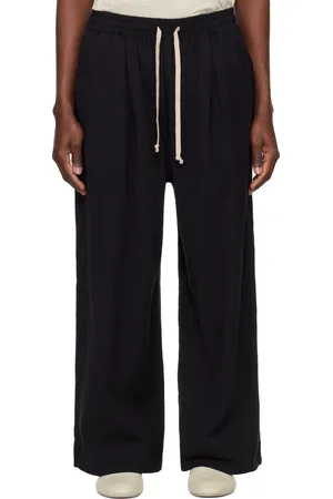 JAN JAN VAN ESSCHE Black O-Project Cotton Linen Seersucker Wide Trousers