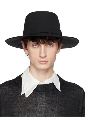 YOHJI YAMAMOTO Black Wool Gabardine Wide Middle Brim Hat
