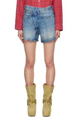 R13 Blue Loose Crossover Denim Shorts