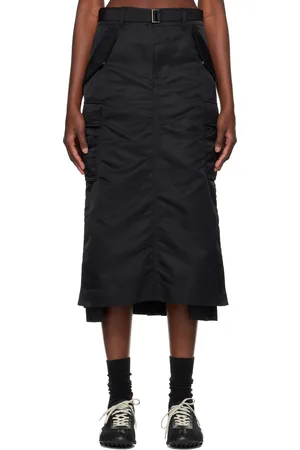SACAI Black Nylon Twill Midi Skirt