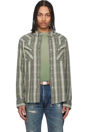 Ralph Lauren Green & Gray Slim Fit Plaid Twill Western Shirt