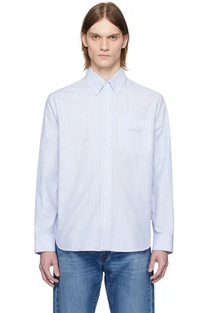 VERSACE Blue & White Informal Striped Poplin Shirt