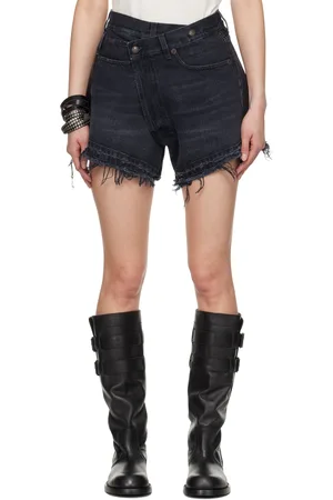 R13 Black Crossover Denim Shorts