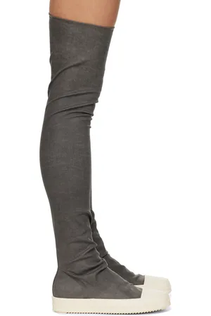 Rick Owens Gray Hollywood High Sock Sneaks Tall Boots