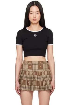 Marine Serre Black Moon Logo Jersey Cropped T-shirt