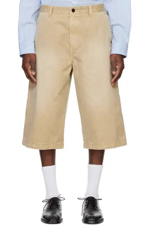 Solid Tan Four-Pocket Denim Shorts