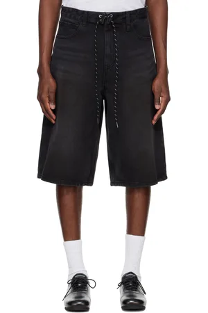 Solid Black Drawstring Denim Shorts