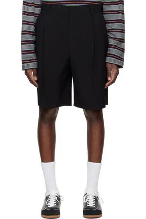 Solid Black Wool Pleated Shorts