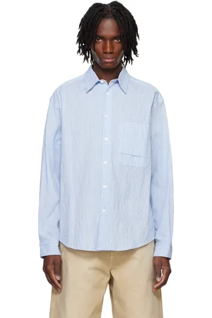 Solid Blue & White Textured Stripe Shirt
