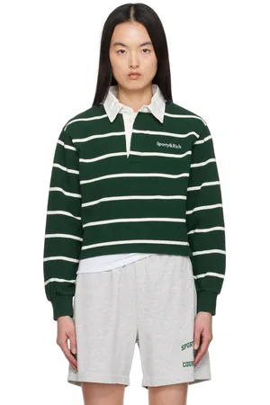 Sporty & Rich Green & White Serif Logo Rugby Polo