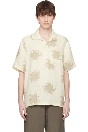 Oas Off-White & Beige Hazel Ember Girona Linen Polo