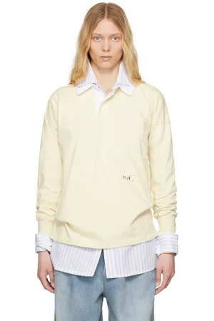 Maison Margiela Off-White Printed Logo Long Sleeve Polo