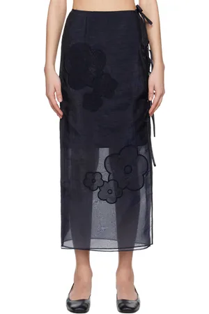 Cecilie Bahnsen Navy April Midi Skirt