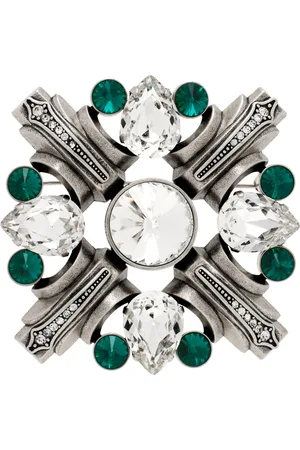 AREA Silver & Green Crystal Brooch