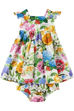 Dolce & Gabbana Baby Multicolor Poplin Floral Print Dress & Bloomers Set