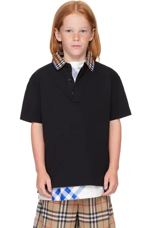 Burberry Kids Black Check Collar Polo