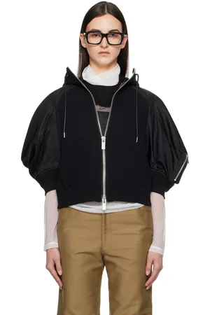 SACAI Black Sponge Sweat x Nylon Twill Hoodie