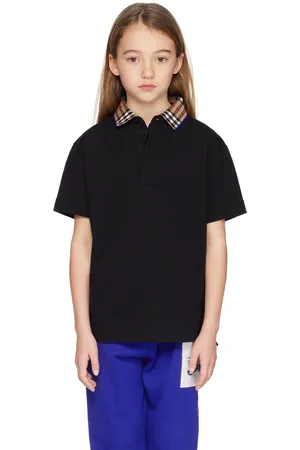 Burberry Kids Black Check Collar Polo