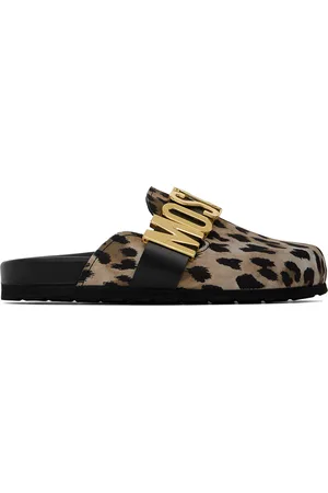 Moschino Tan & Black Leopard Logo Mules