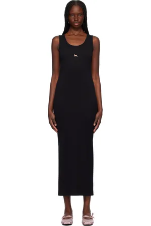 Maison Kitsuné Black Baby Fox Ribbed Tank Midi Dress