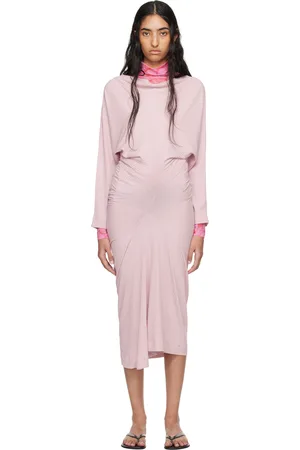 DRIES VAN NOTEN Pink Ribbed Midi Dress
