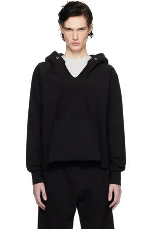 Les Tien Black Heavyweight Raw Cropped Hoodie