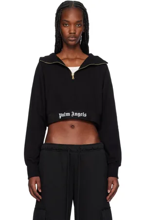 Palm Angels Black Logo Tape Zipped Hoodie