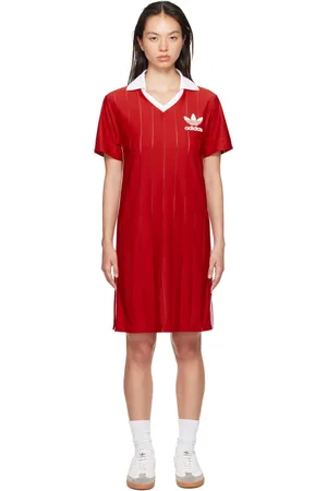 adidas Red Adicolor 3-Stripes Pinstripe Minidress
