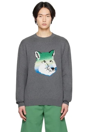 Maison Kitsuné Gray Fox Head Intarsia Sweater