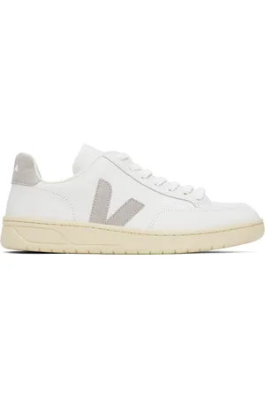 Veja White & Gray V-12 Leather Sneakers