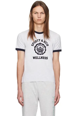 Sporty & Rich Gray Emblem Ringer T-Shirt