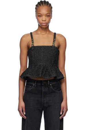 Ganni Black Fluffy Denim Strap Top