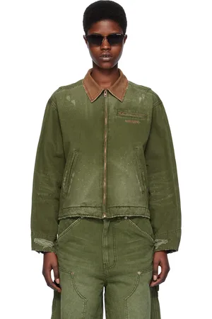 We11 Done Khaki Destroyed Denim Jacket