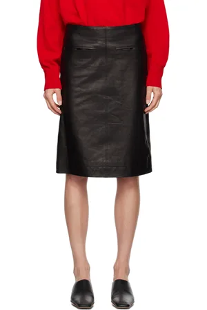 Nothing Written Black Straight Leather Midi Skirt