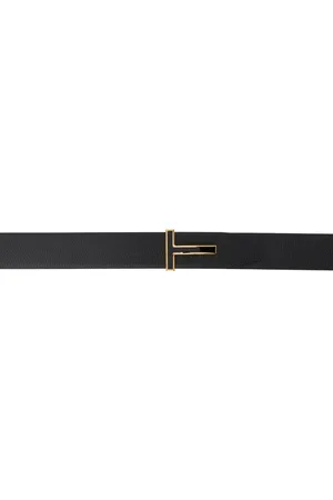 Tom Ford Black Grain Leather Insert Buckle T Belt