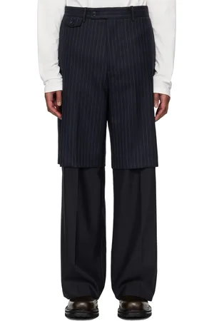 Tonywack Navy Striped Wool Layered Trousers