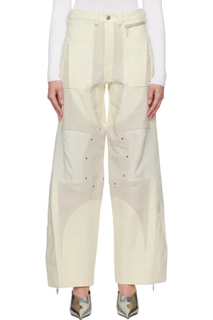 MUGLER Off-White & Beige Twill Workwear Trousers