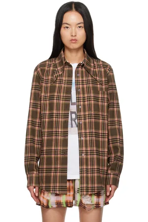 Collina Strada Brown & Pink Plaid Bat Button Up Shirt