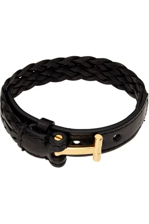 Tom Ford Black Woven Leather Bracelet