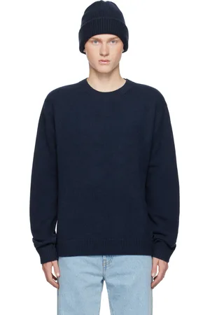 THE ELDER STATESMAN Navy Simple Crew Sweater