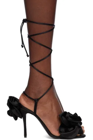 MAGDA BUTRYM Black Wrap Around Double Flower Heeled Sandals