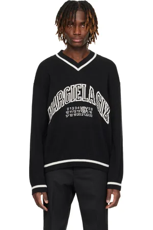 Maison Margiela Black & White V-Neck Varsity Sweater