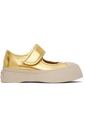 Marni Gold Leather Mary Jane Ballerina Flats