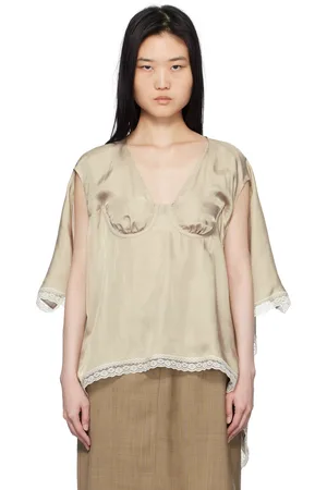 pushBUTTON Beige Bra Point Square Blouse