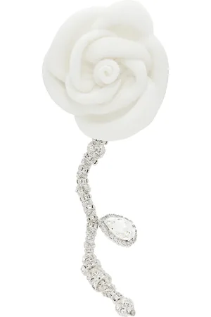 MAGDA BUTRYM White & Silver Velvet Rose Single Earring